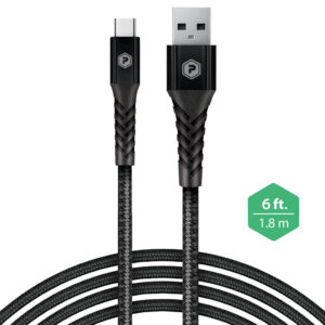 PowerPeak 6ft. Braided Nylon USB-A to USB Type-C Charge & Sync Cable - Black {Apple Car Play}
