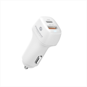 PowerPeak Dual Port Fast Charge PD Car Charger 48W USB C+A - WHITE