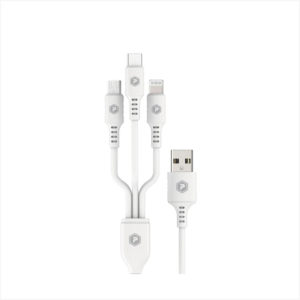 PowerPeak ECONOMY 3 in 1 Cable 3 ft USB-A to Micro, Lightning, and USB-C - White