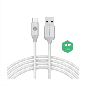 PowerPeak 10ft. Braided Nylon Metallic Micro USB Charge & Sync Cable - Silver