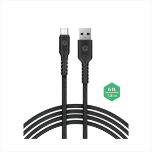 PowerPeak 6ft. Braided Nylon USB-A to USB Type-C Charge & Sync Cable - Black {Apple Car Play}