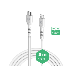 PowerPeak Type C to C 100w Charge, Sync Cable 10Ft - White